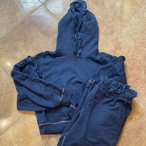 Something Navy Ruffle and Rainbow Stitching Sweat set